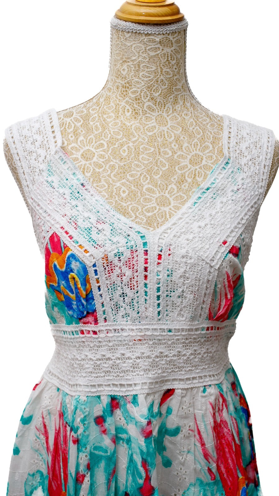 Vestido escote crochet verde