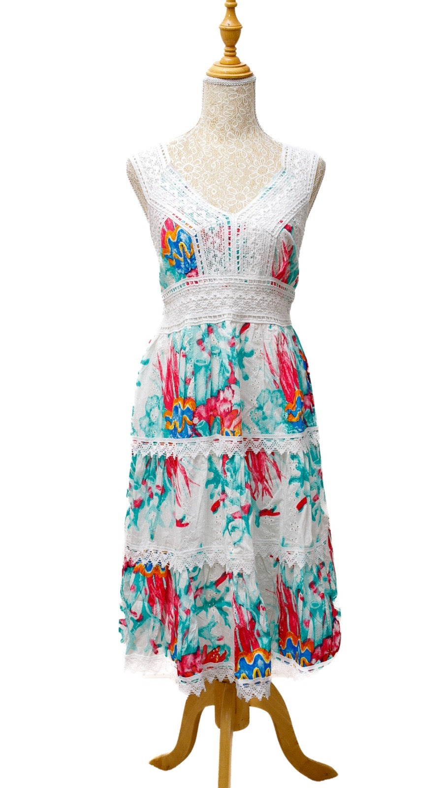 Vestido escote crochet verde