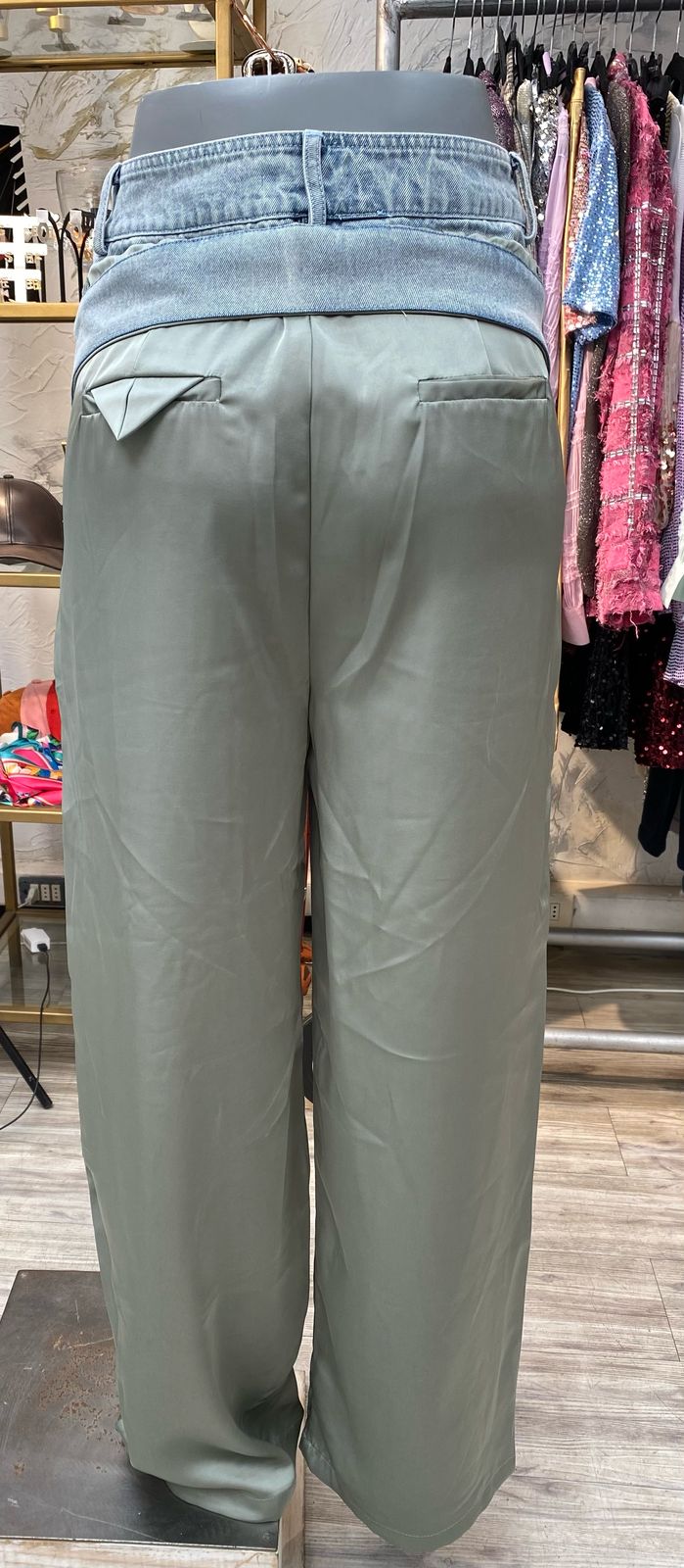 Pantalón jeans/satín sastre verde