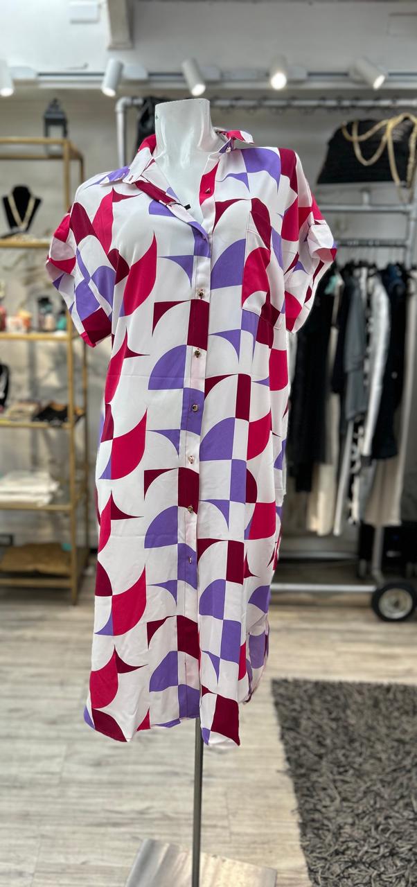 vestido camisero fucsia
