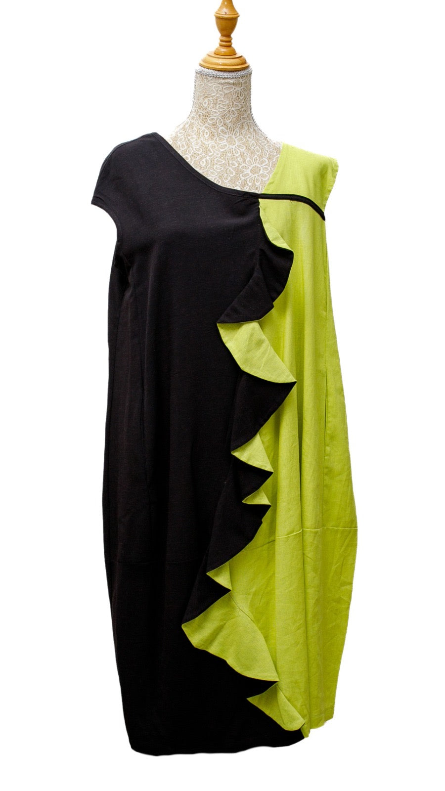 Vestido lino verde/negro
