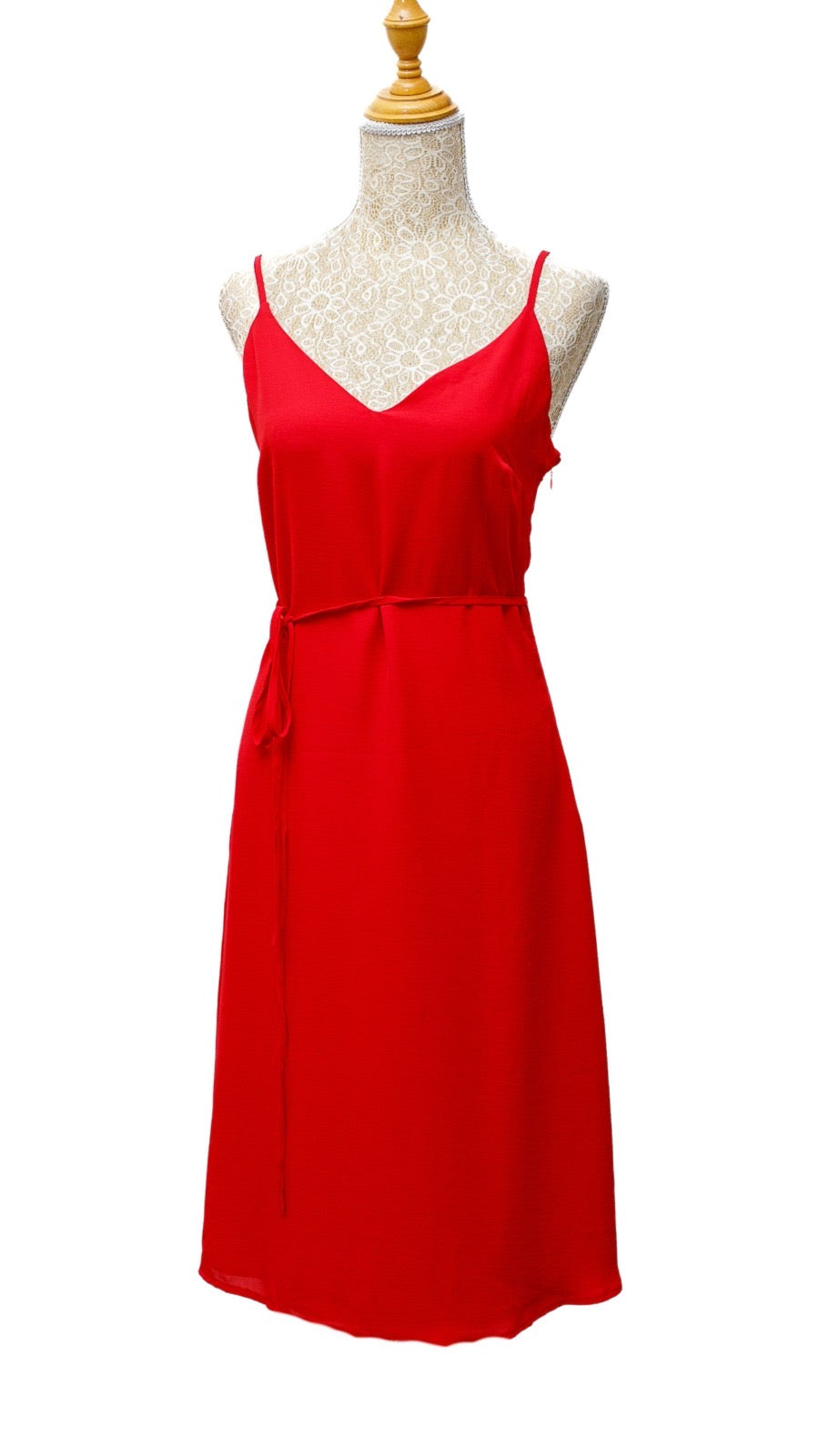 Vestido pabilos rojo con cinturón