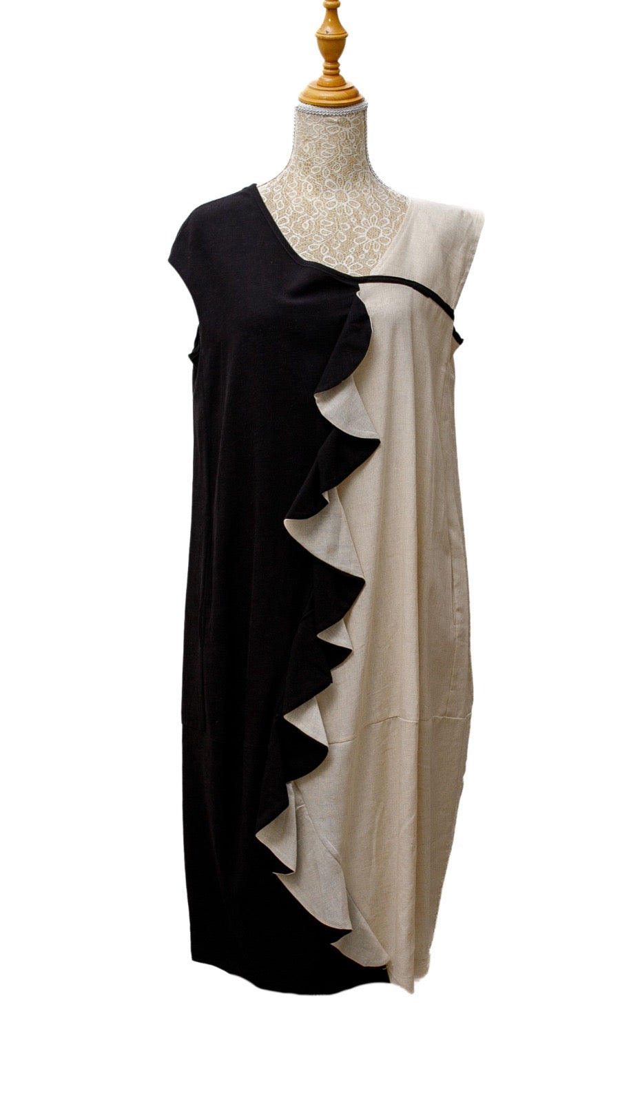 Vestido lino blanco/negro