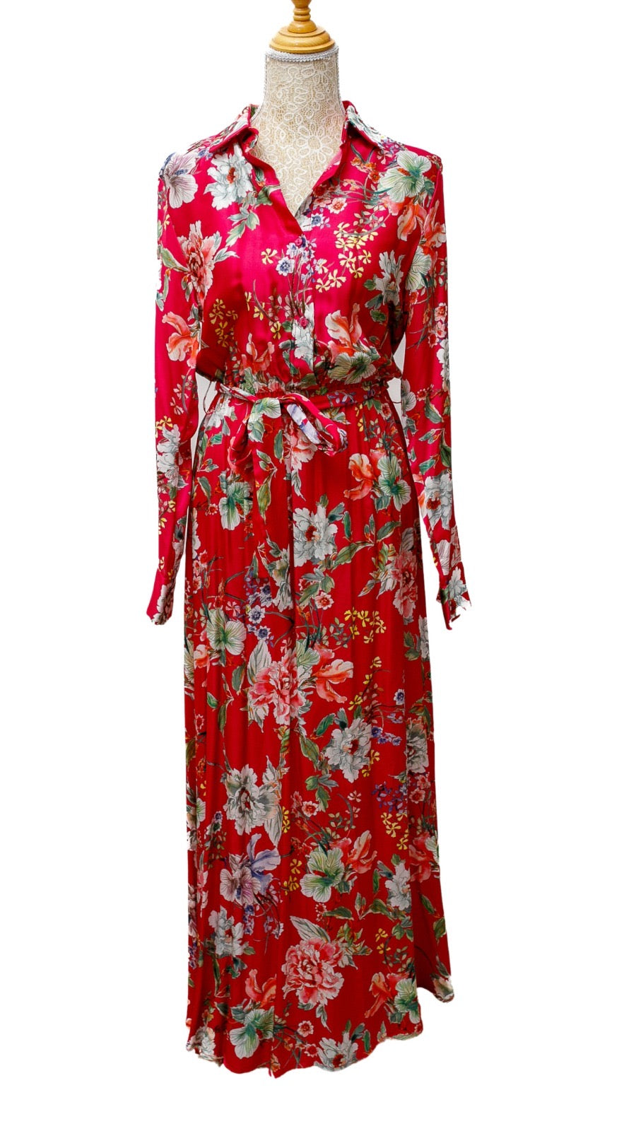 Vestido camisero floreado rojo
