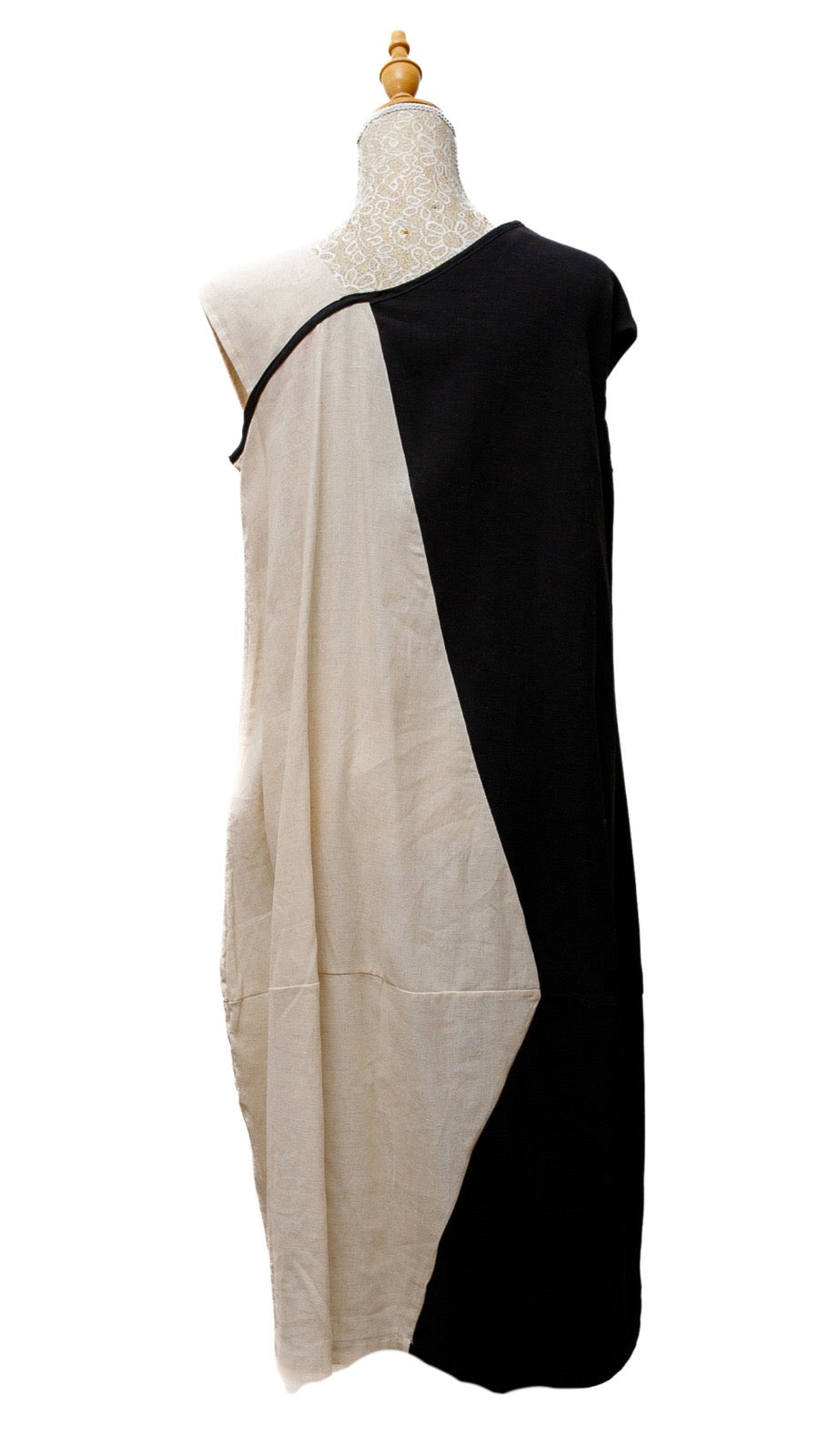 Vestido lino blanco/negro