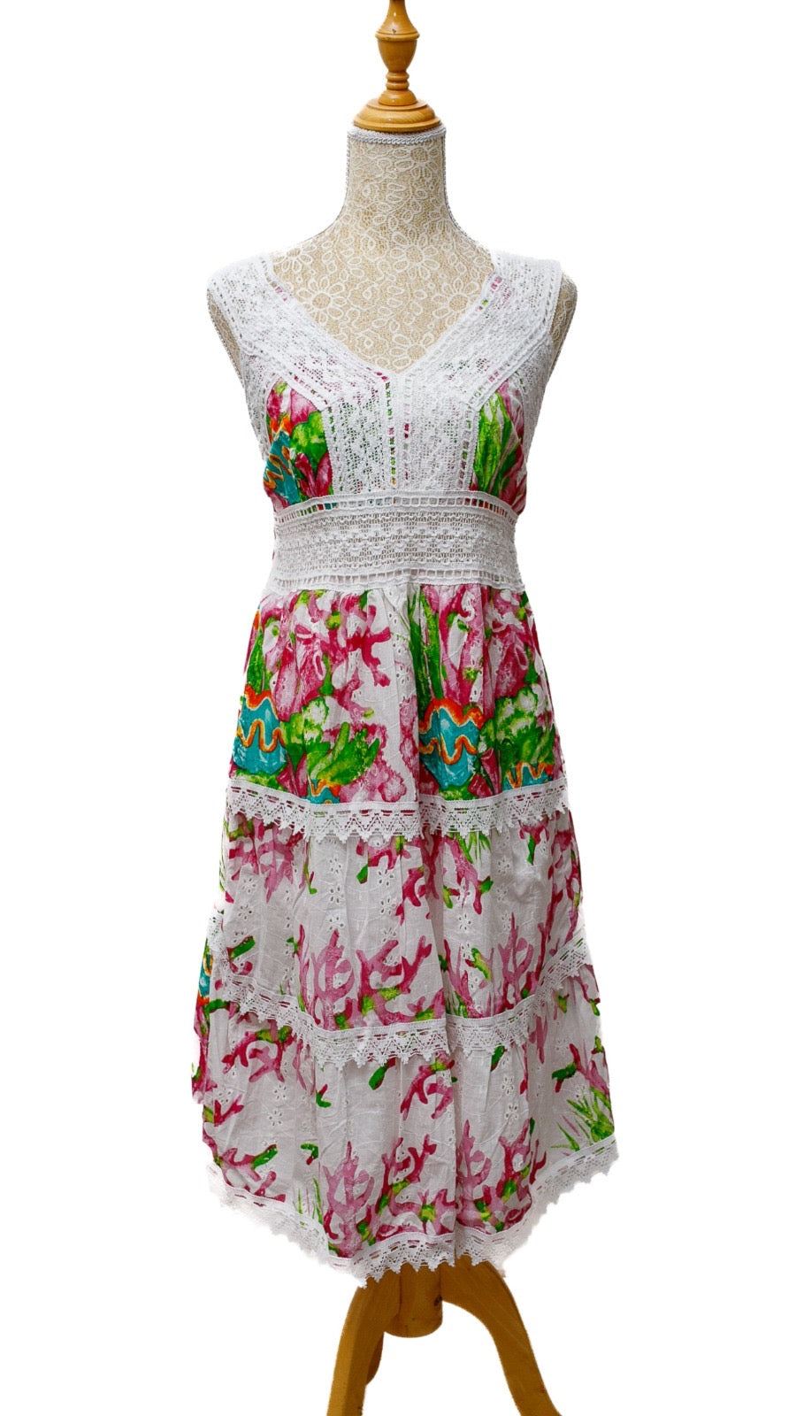Vestido escote crochet lila