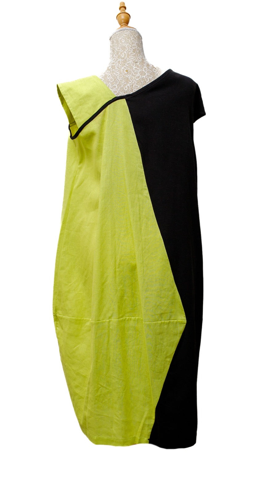 Vestido lino verde/negro
