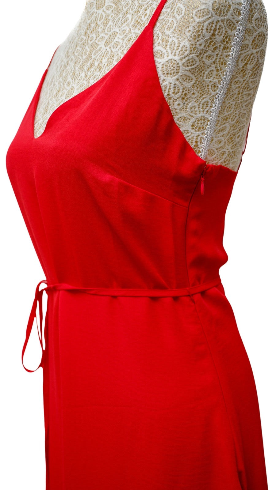 Vestido pabilos rojo con cinturón