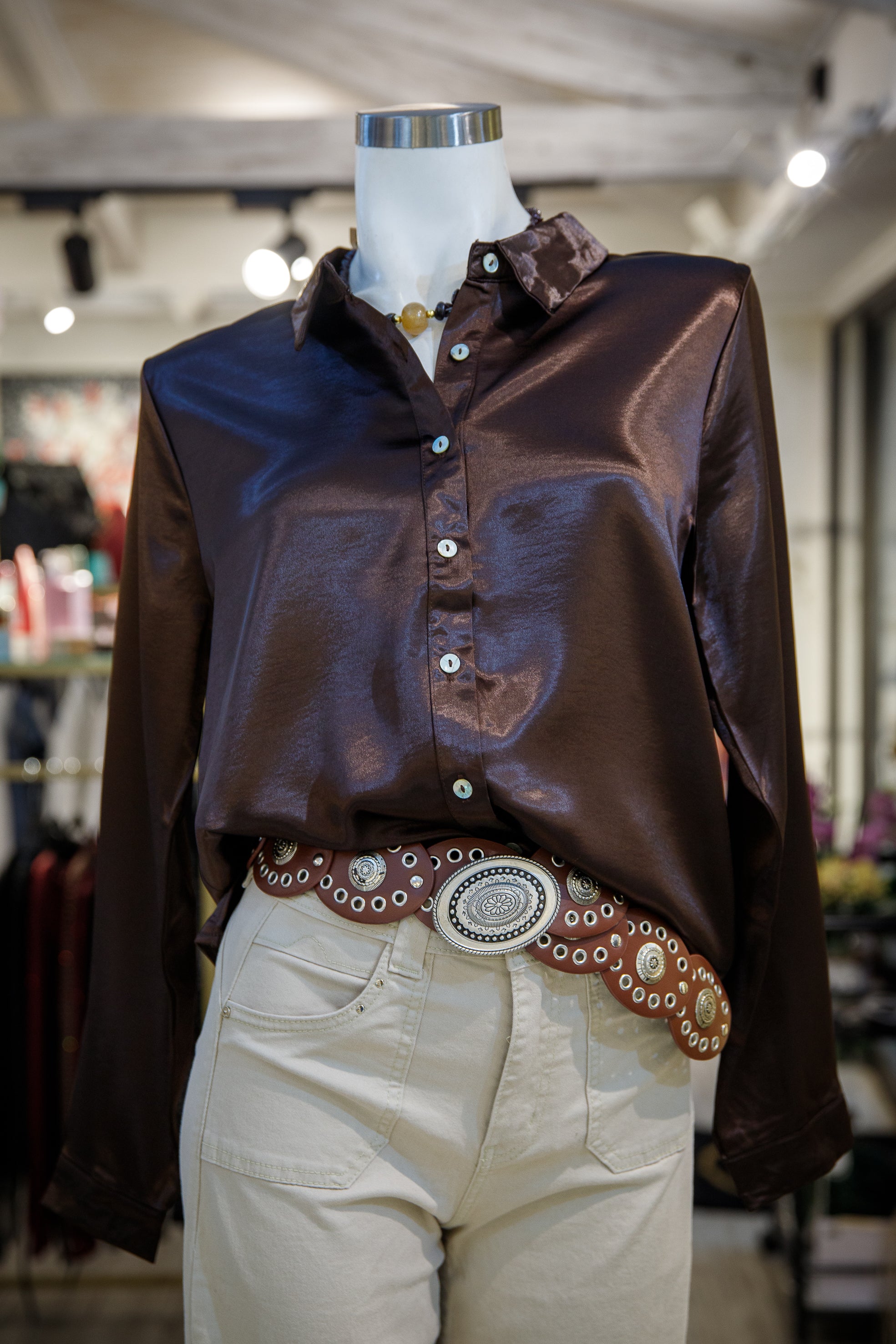Blusa Satín Café