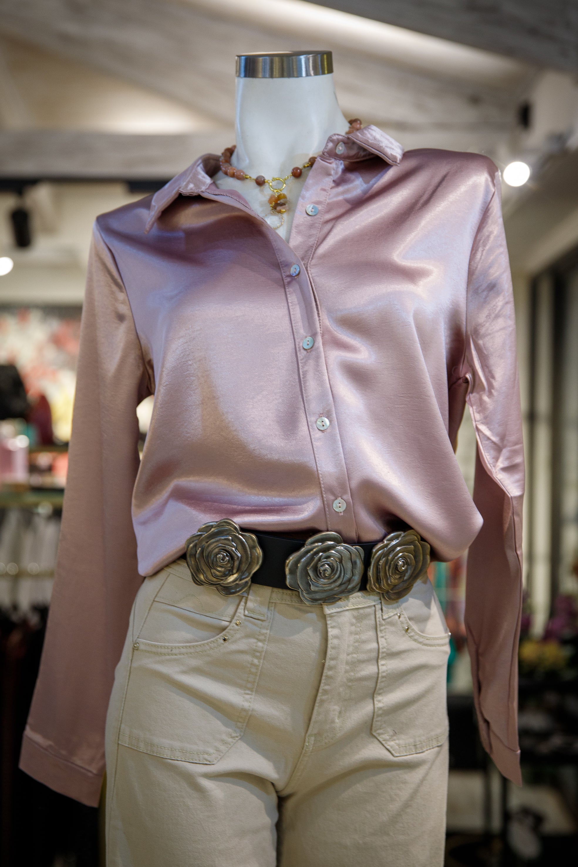 Blusa Satín Palo Rosa