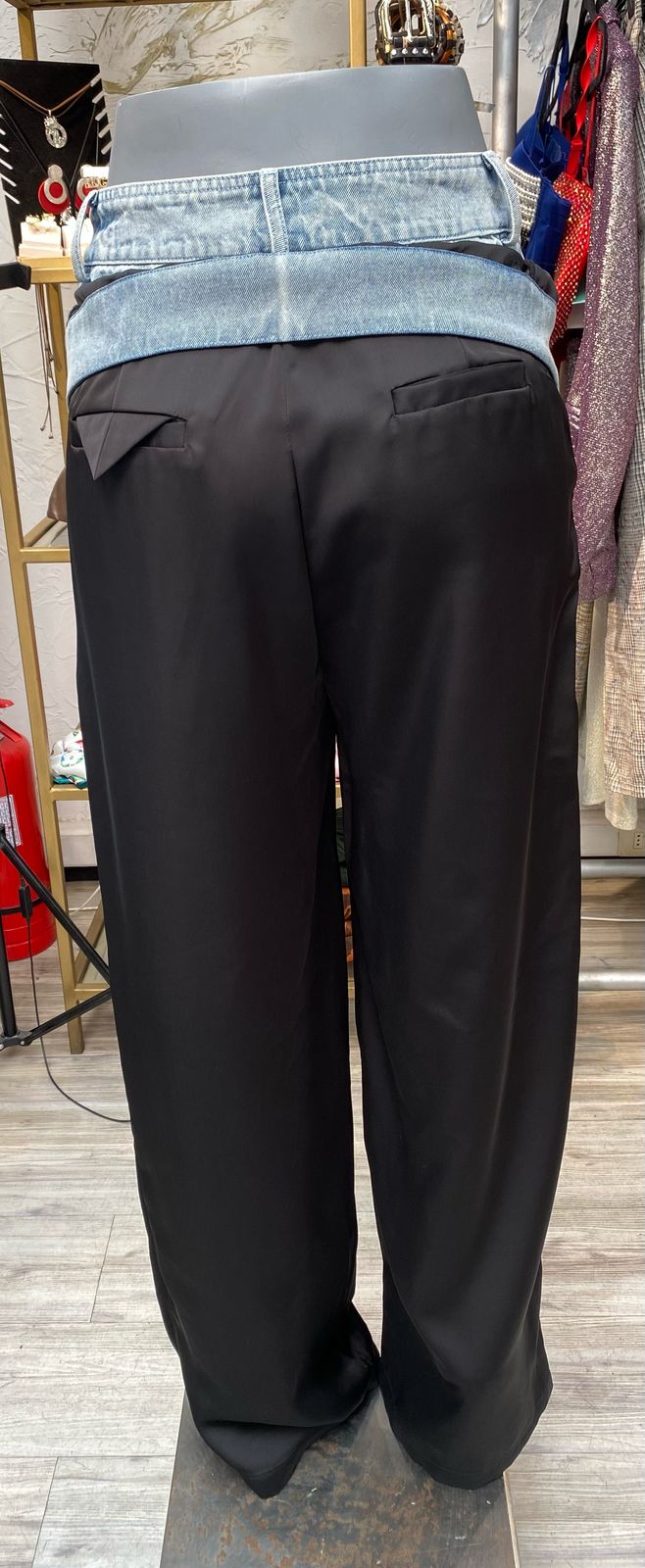 Pantalón jeans/satín sastre negro
