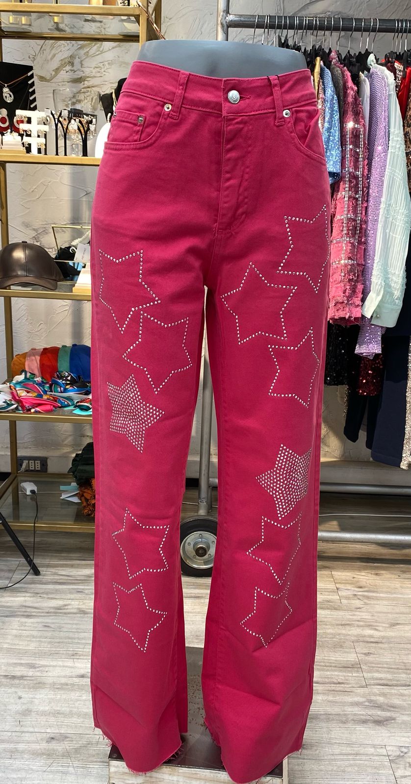 Jeans recto estrella fucsia